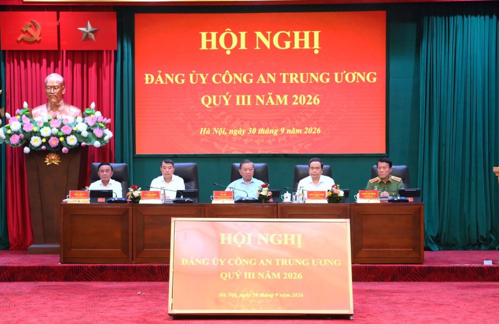 Tổng Bí thư, Chủ tịch nước Tô Lâm và các lãnh đạo Đảng, Nhà nước dự Hội nghị. Ảnh: Bộ Công an