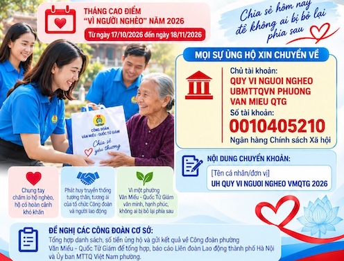 Công đoàn phường vận động ủng hộ Quỹ Vì người nghèo năm 2026