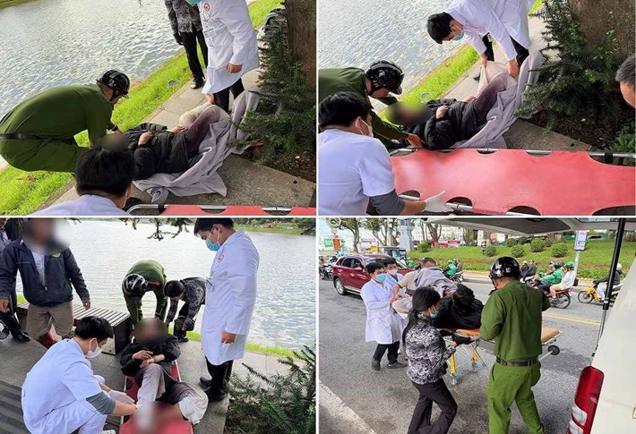 Công an phường Xuân Hương - Đà Lạt vừa phối hợp đưa người đàn ông có dấu hiệu bất tỉnh đi cấp cứu kịp thời. Ảnh: Công an phường Xuân Hương - Đà Lạt