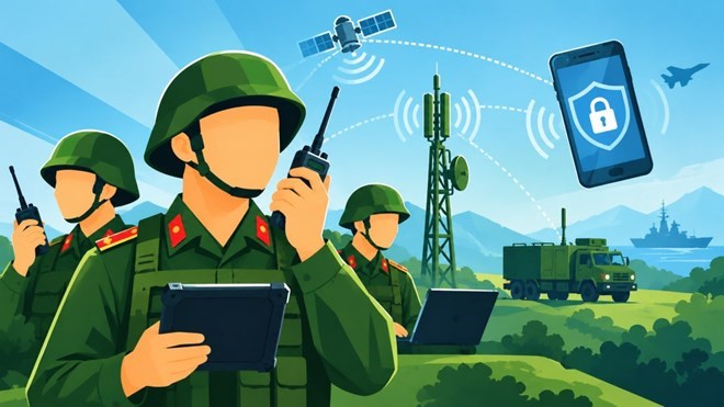 Mạng thông tin di động quân sự dùng riêng sẽ được thử tải, vận hành thử nghiệm trước khi đưa vào khai thác trong các đơn vị quân đội trong năm 2027. Đồ họa: Cẩm Hà (có sử dụng công cụ AI)

