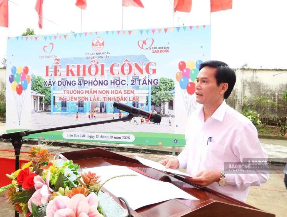 Ông Nguyễn Anh Tú - Chủ tịch UBND xã Liên Sơn Lắk phát biểu. Ảnh: Bảo Trung