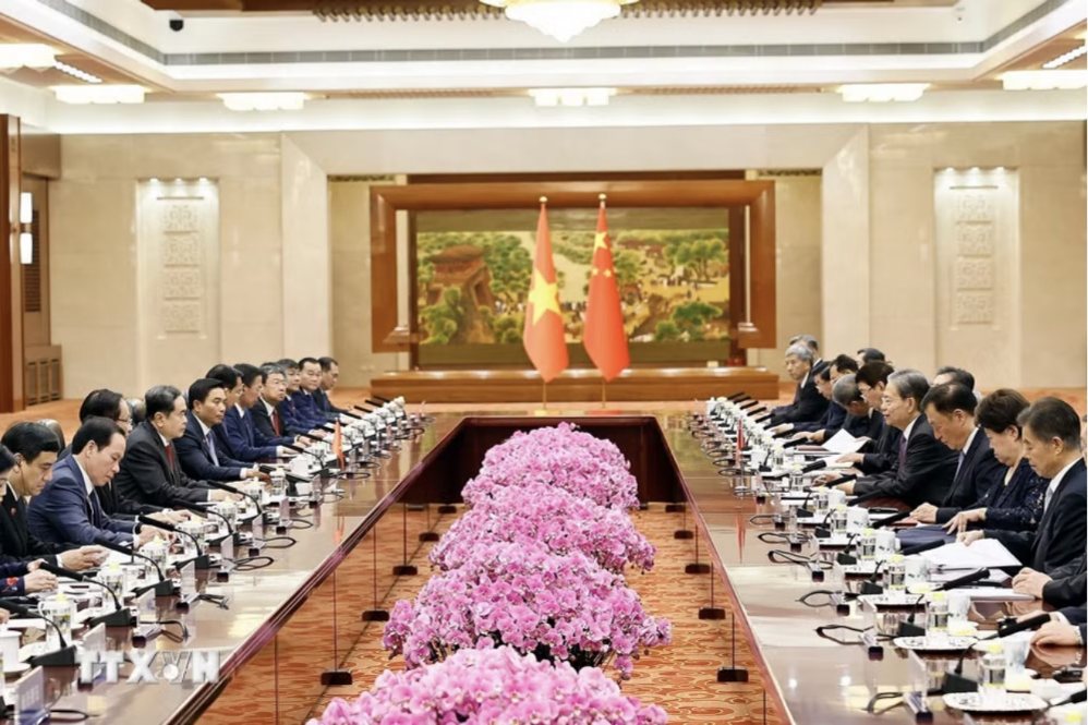 Chủ tịch Quốc hội Trần Thanh Mẫn hội đàm với Ủy viên trưởng Nhân đại toàn quốc Trung Quốc Triệu Lạc Tế và đồng chủ trì Phiên họp lần thứ hai Ủy ban hợp tác giữa Quốc hội Việt Nam và Nhân đại toàn quốc Trung Quốc. Ảnh: TTXVN