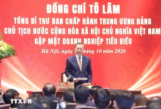 Tổng Bí thư, Chủ tịch nước Tô Lâm gặp mặt các doanh nghiệp tiêu biểu chiều 12.10 tại Hà Nội. Ảnh: TTXVN