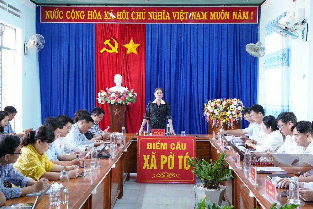 Phó Chủ tịch HĐND tỉnh Huỳnh Thúy Vân phát biểu tại buổi làm việc với UBND các xã nơi có dự án. Ảnh: Thanh Tuấn