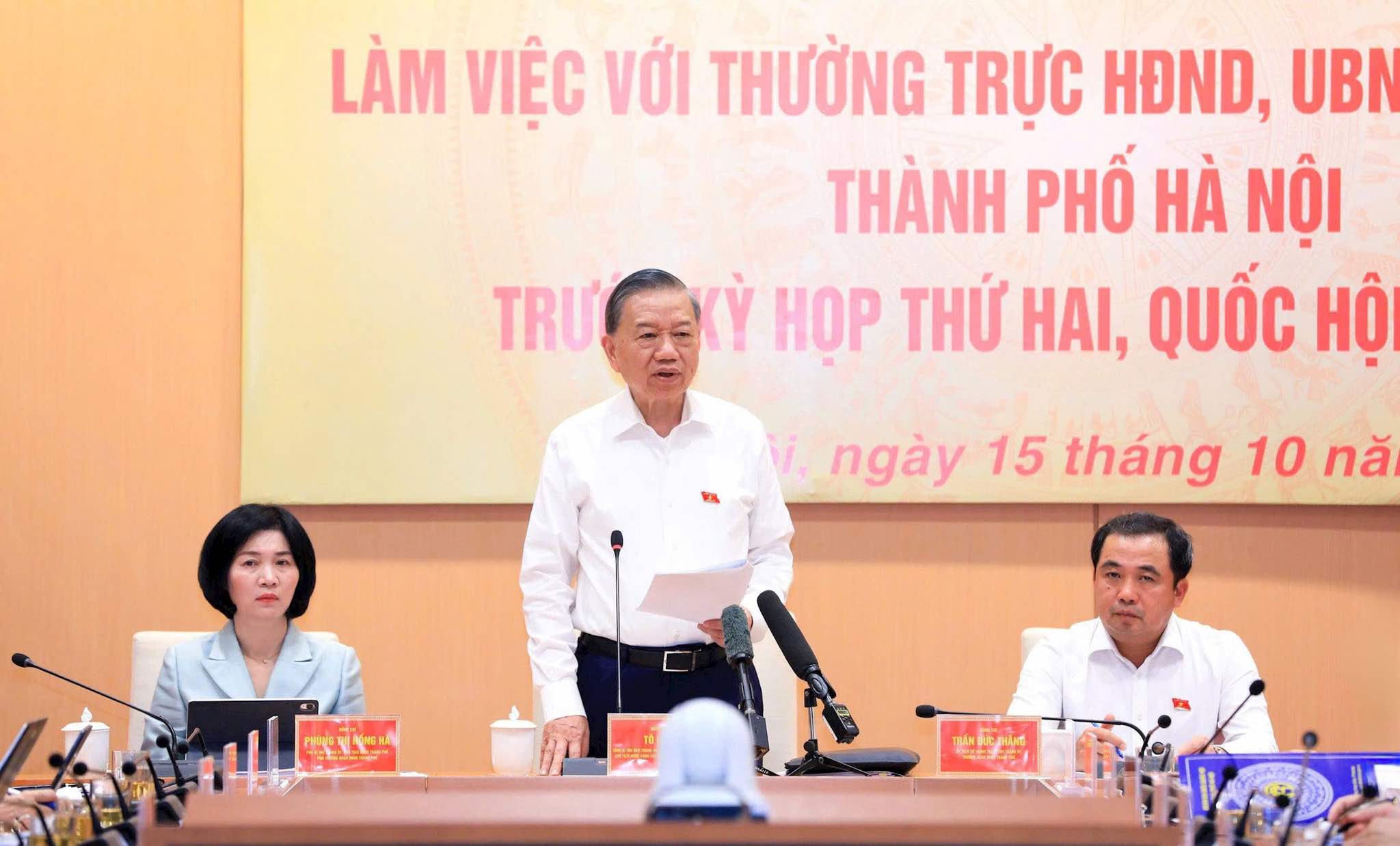 Tổng Bí thư, Chủ tịch nước Tô Lâm phát biểu tại buổi làm việc. Ảnh: Thành ủy Hà Nội 