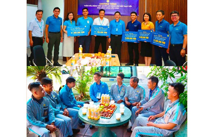 Đoàn công tác của Công đoàn Vietnam Airlines thăm và trao hỗ trợ kinh phí nắng nóng cho đoàn viên tại khu vực Đà Nẵng dịp Tháng Công nhân 2026. Ảnh: Công đoàn Tổng Công ty