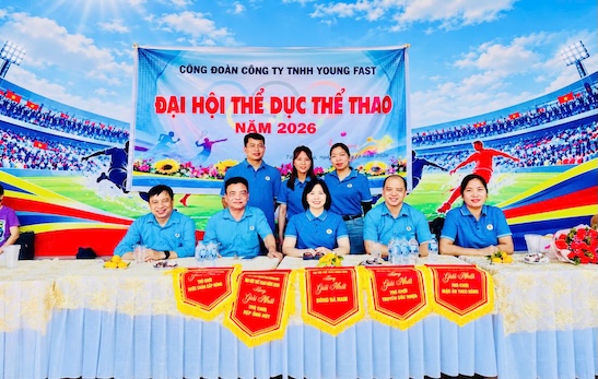 Các đại biểu tại Đại hội Thể dục thể thao năm 2026 do Công đoàn Công ty TNHH Young Fast phối hợp với Ban lãnh đạo Công ty tổ chức. Ảnh: Hoàn Minh