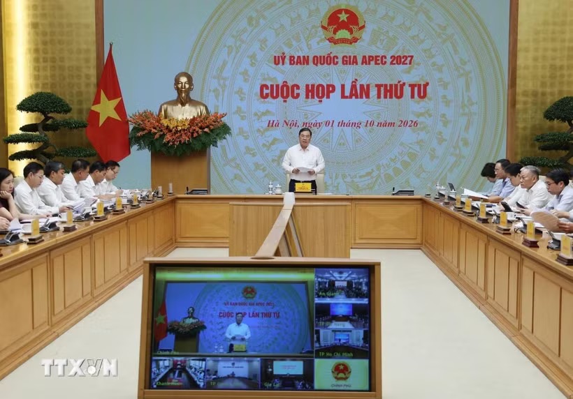 Ủy viên Bộ Chính trị, Phó Thủ tướng Thường trực Chính phủ Phạm Gia Túc, Chủ tịch Ủy ban Quốc gia APEC 2027 phát biểu chỉ đạo tại cuộc họp. Ảnh: Lâm Khánh/TTXVN