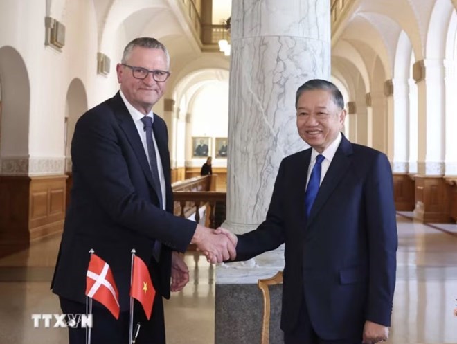 Tổng Bí thư, Chủ tịch nước Tô Lâm hội kiến Chủ tịch Quốc hội Đan Mạch Henrik Frandsen. Ảnh: TTXVN