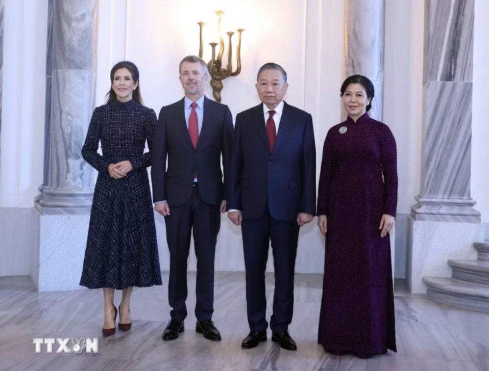 Tổng Bí thư, Chủ tịch nước Tô Lâm và Phu nhân Ngô Phương Ly hội kiến Nhà Vua Đan Mạch Frederik X và Hoàng hậu Mary. Ảnh: TTXVN