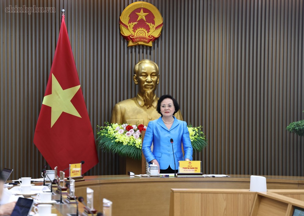 Bí thư Trung ương Đảng, Phó Thủ tướng Phạm Thị Thanh Trà chủ trì cuộc họp Ban Chỉ đạo rà soát, hoàn thiện hệ thống vị trí việc làm gắn với xây dựng đội ngũ cán bộ và quản lý biên chế thuộc phạm vi quản lý của Chính phủ. Ảnh: Chinhphu.vn