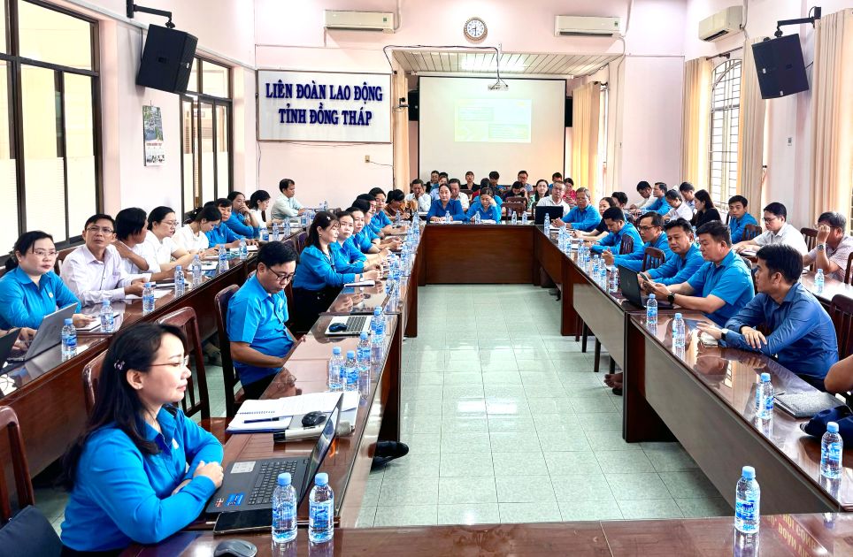Đại biểu dự tập huấn tại điểm cầu trực tiếp. Ảnh: LĐLĐ tỉnh Đồng Tháp