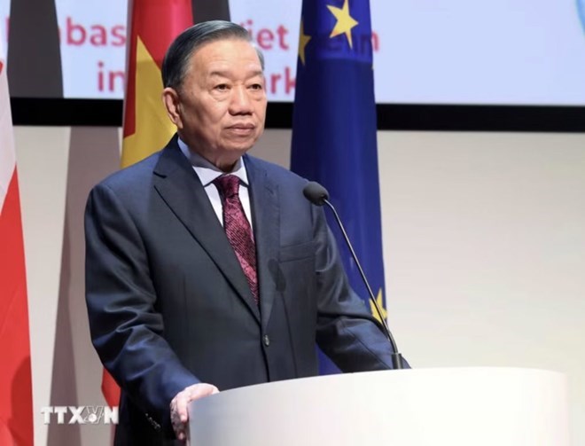 トー・ラム書記長兼国家主席がベトナム・デンマークビジネスフォーラムの開会を宣言。写真:TTXVN