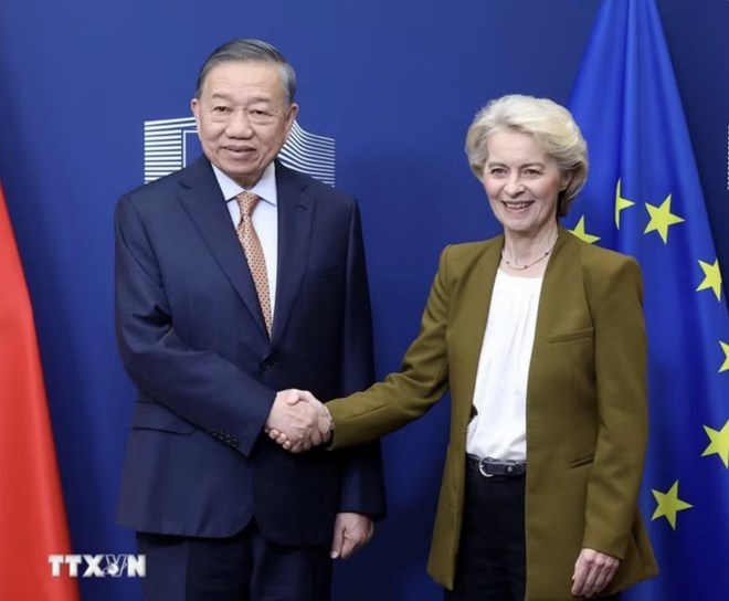 Tổng Bí thư, Chủ tịch nước Tô Lâm gặp Chủ tịch Ủy ban châu Âu Ursula von der Leyen. Ảnh: TTXVN