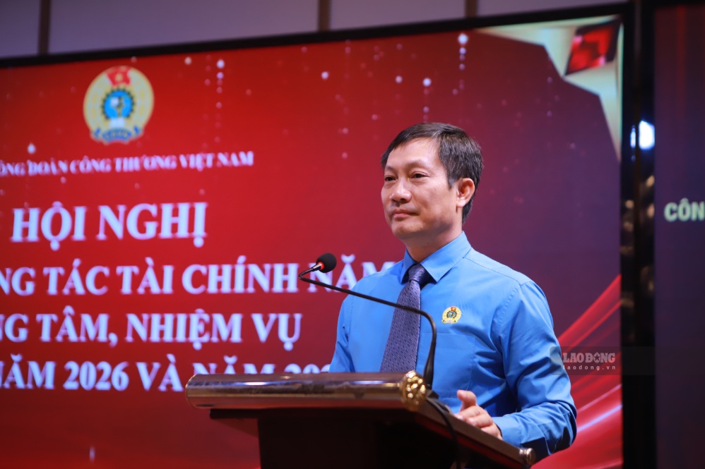 Chủ tịch Công đoàn Công Thương Việt Nam Lê An Hải phát biểu. Ảnh: Hoài Phương