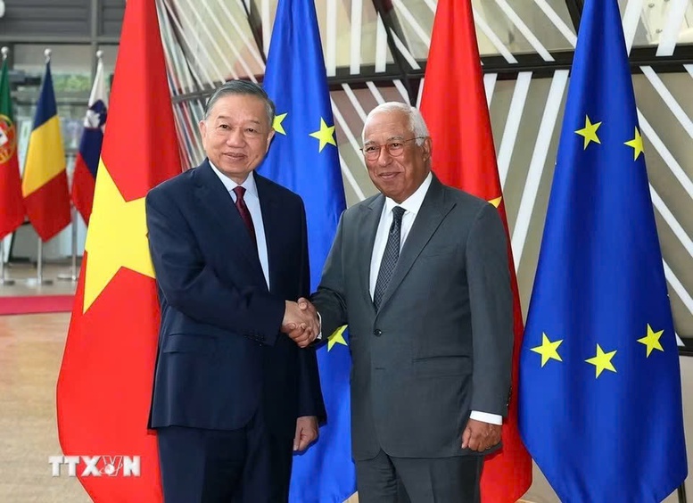 Tổng Bí thư, Chủ tịch nước Tô Lâm và Chủ tịch Hội đồng châu Âu António Costa. Ảnh: TTXVN
