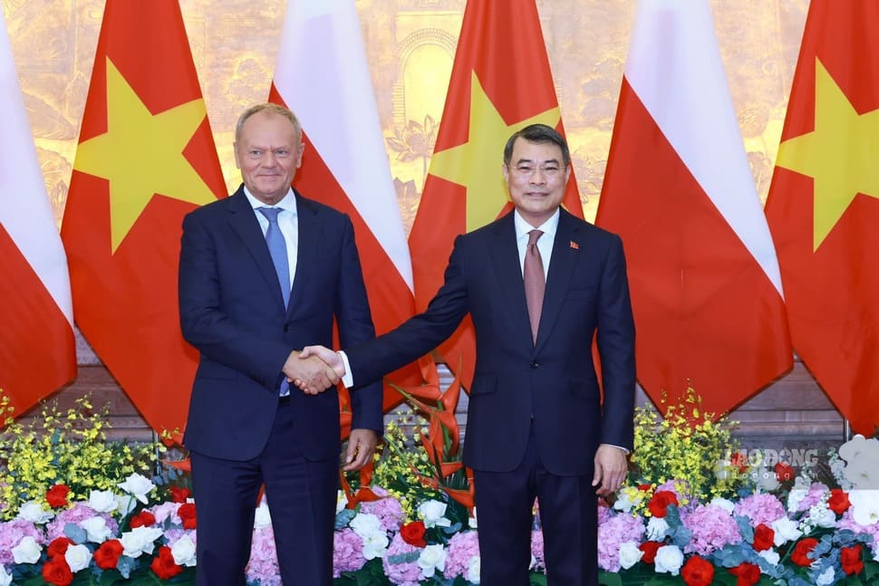 Ủy viên Bộ Chính trị, Thủ tướng Chính phủ Lê Minh Hưng và Thủ tướng Cộng hòa Ba Lan Donald Tusk. Ảnh: Hải Nguyễn