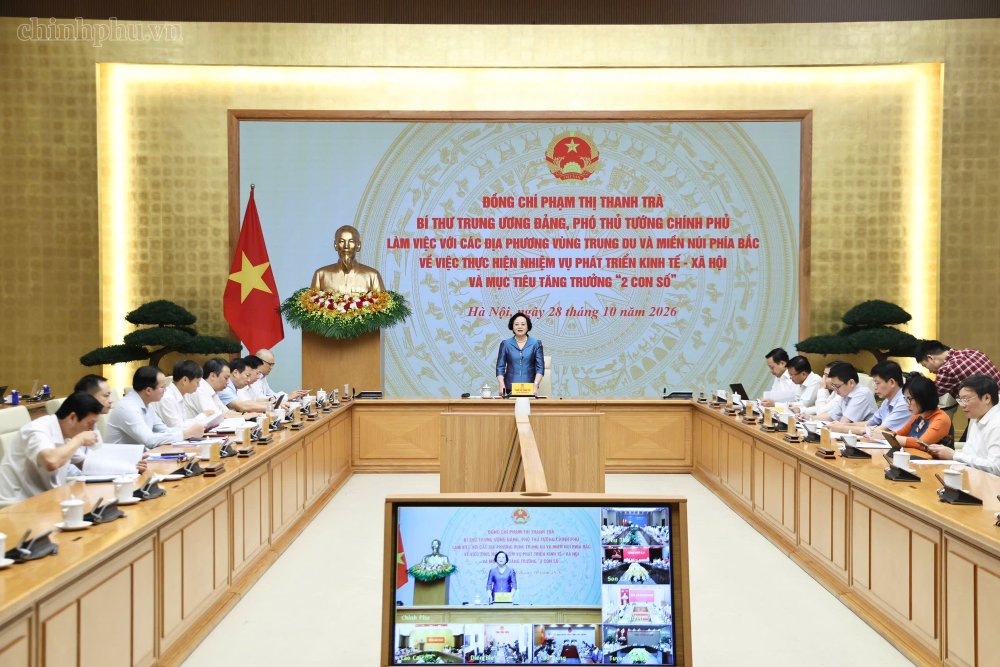 Phó Thủ tướng Phạm Thị Thanh Trà làm việc với 9 tỉnh vùng trung du và miền núi phía bắc về mục tiêu tăng trưởng 2 con số. Ảnh: Chinhphu.vn