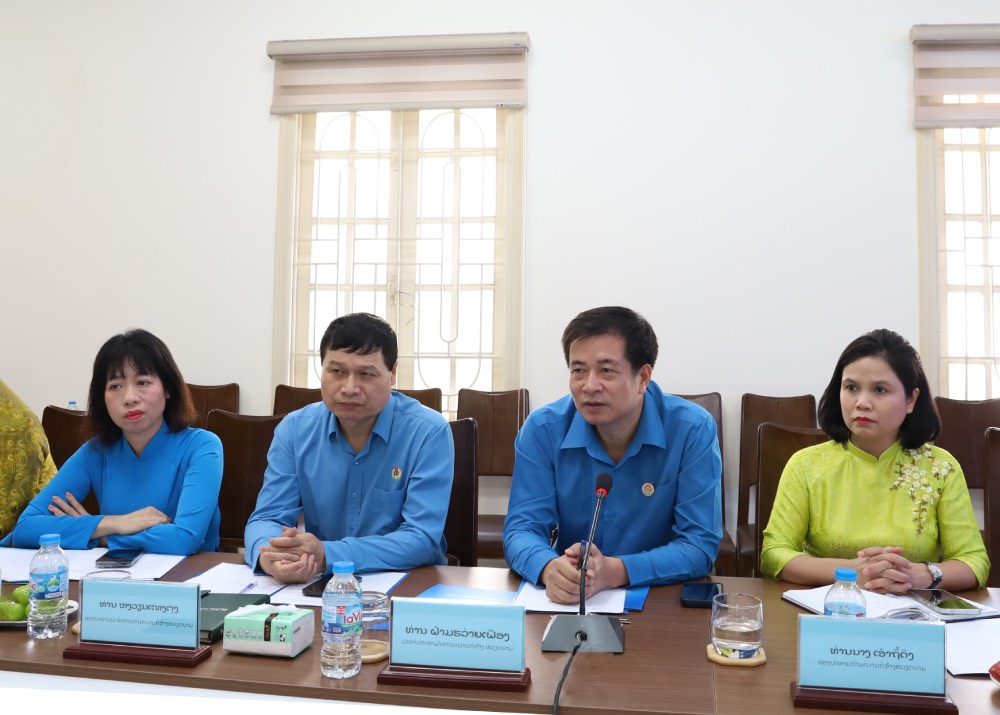 Đồng chí Phạm Hoài Phương, Chủ tịch Công đoàn Xây dựng Việt Nam phát biểu tại buổi hội đàm. Ảnh: Công đoàn Xây dựng Việt Nam