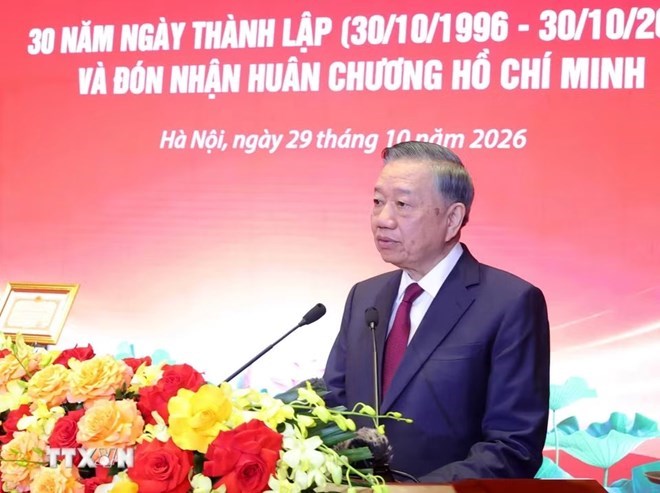General Secretary and President To Lam speaks at the 30th Anniversary of the Founding Day (October 30, 1996 - October 30, 2026) and receives the Ho Chi Minh Order of the Central Theoretical Council. Photo: VNA