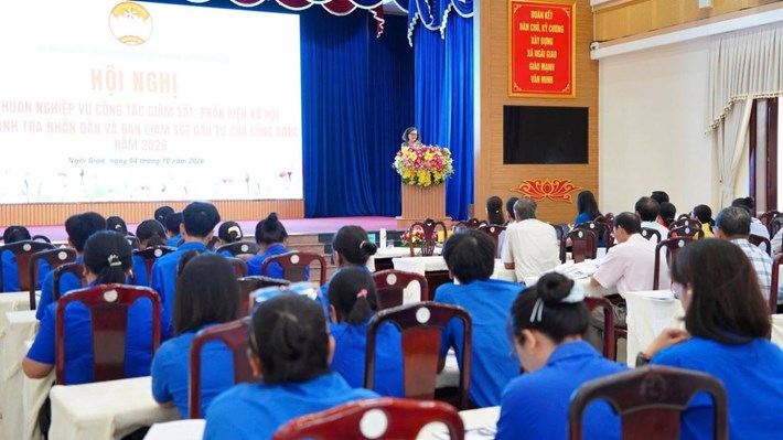 Quang cảnh hội nghị tập huấn tại xã Ngãi Giao ngày 4.10. Ảnh: MTTQ xã Ngãi Giao