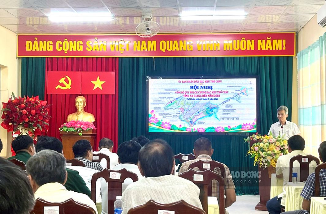 Quang cảnh Hội nghị công bố quy hoạch chung Đặc khu Thổ Châu (tỉnh An Giang) đến năm 2050 diễn ra vào chiều 30.9.2026. Ảnh: Giang Trần