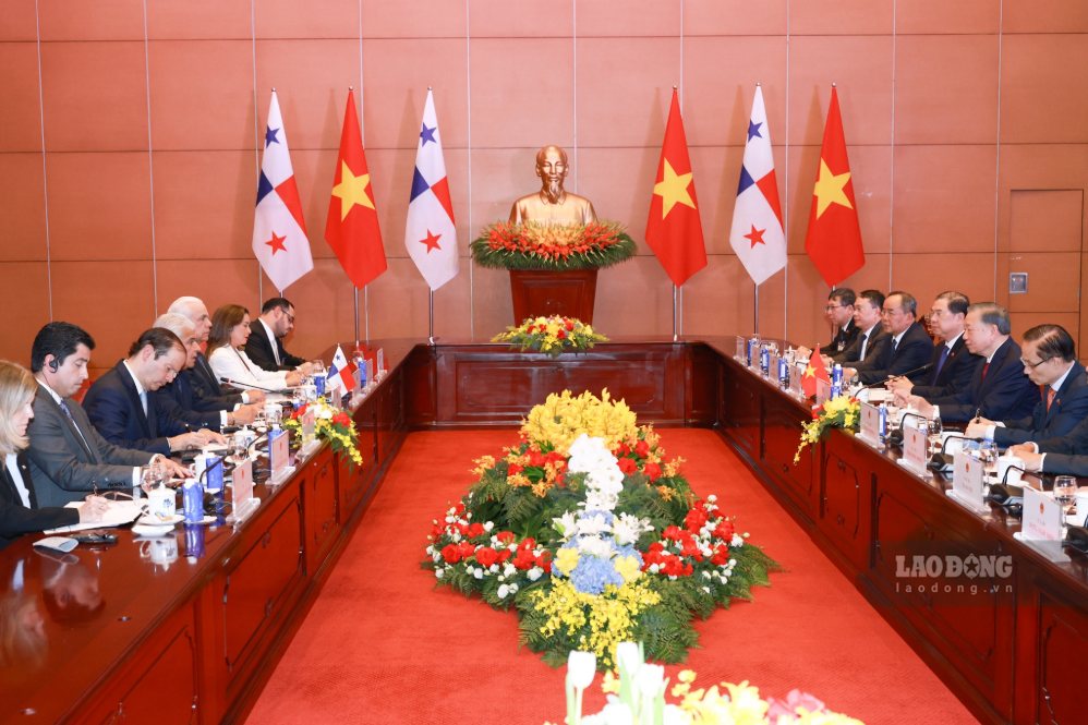 Tổng Bí thư, Chủ tịch nước Tô Lâm hội đàm với Tổng thống Cộng hòa Panama José Raúl Mulino. Ảnh: Hải Nguyễn