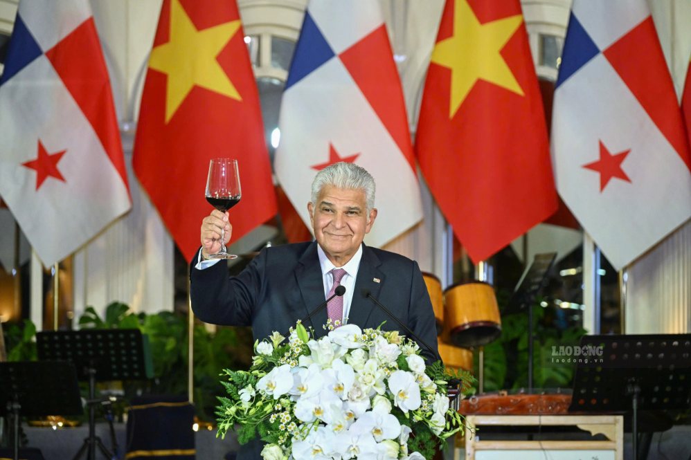 Tổng thống nước Cộng hòa Panama José Raúl Mulino tại tiệc chiêu đãi. Ảnh: Hải Nguyễn