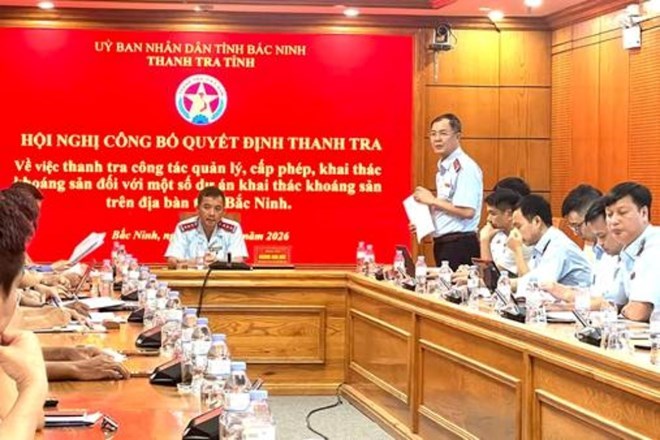 Công bố Quyết định thanh tra công tác quản lý, cấp phép, khai thác khoáng sản đối với một số dự án trên địa bàn tỉnh Bắc Ninh. Ảnh: Thanh tra tỉnh Bắc Ninh