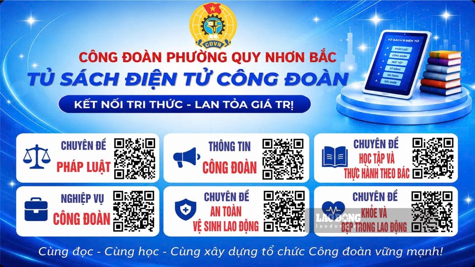 Mô hình “Tủ sách điện tử Công đoàn” có 6 chuyên đề. Ảnh: Huy Trang