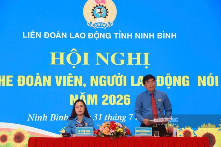 Hội nghị "Nghe đoàn viên, người lao động nói" năm 2026 tại KCN Bảo Minh, tỉnh Ninh Bình. Ảnh: Hà Vi

