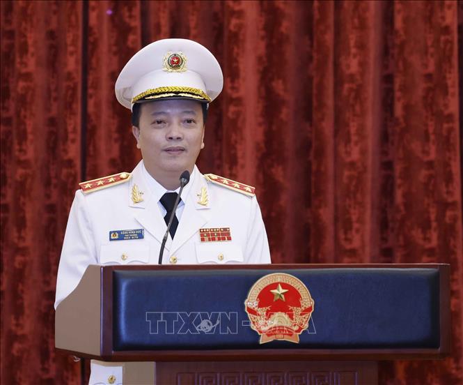 Thượng tướng Đặng Hồng Đức phát biểu nhận nhiệm vụ. Ảnh: TTXVN