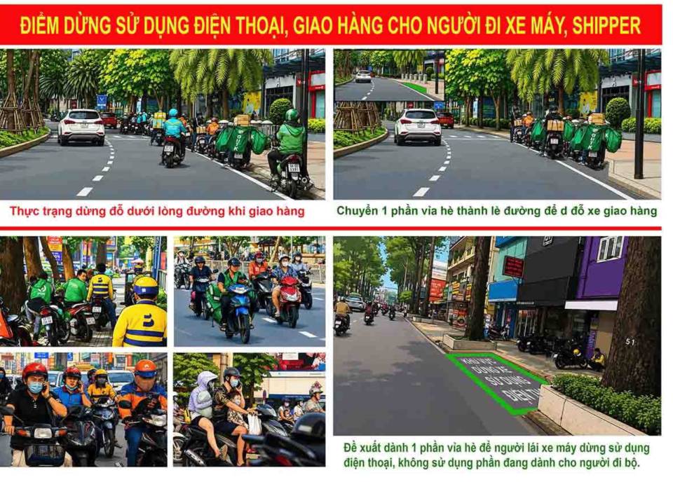 Đại biểu Quốc hội đề xuất điểm dừng sử dụng điện thoại, giao hàng cho người đi xe máy, shipper. Ảnh: Đại biểu Nguyễn Văn Cảnh cung cấp.