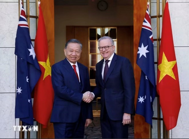 Tổng Bí thư, Chủ tịch nước Tô Lâm và Thủ tướng Australia Anthony Albanese. Ảnh: TTXVN
