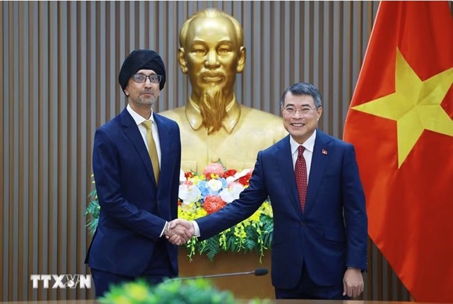 Ủy viên Bộ Chính trị, Thủ tướng Chính phủ Lê Minh Hưng tiếp Đại sứ Singapore tại Việt Nam Rajpal Singh. Ảnh: TTXVN