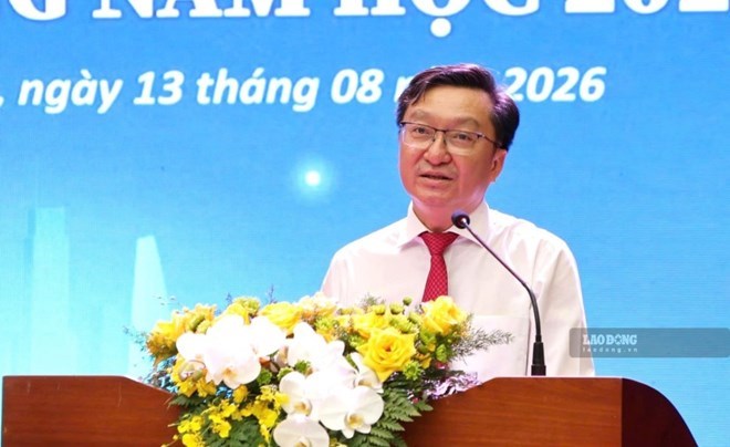 Ông Nguyễn Bảo Quốc - Phó Giám đốc Sở GDĐT TPHCM tại hội nghị. Ảnh: Chân Phúc.
