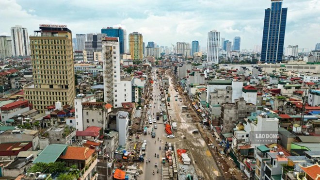 Dự án đường Vành đai 1 đoạn Hoàng Cầu - Voi Phục ở Hà Nội. Ảnh: Sóng Hữu