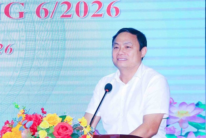 Đồng chí Phạm Ngọc Cảnh - Phó Trưởng Ban Tuyên giáo và Dân vận Tỉnh ủy Nghệ An phát biểu tại Hội nghị giao ban báo chí. Ảnh: Tỉnh ủy Nghệ An