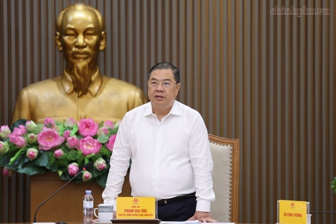 Politburo Member, Standing Deputy Prime Minister Pham Gia Tuc speaks at the working session. Photo: chinhphu.vn/Phuong Nguyen