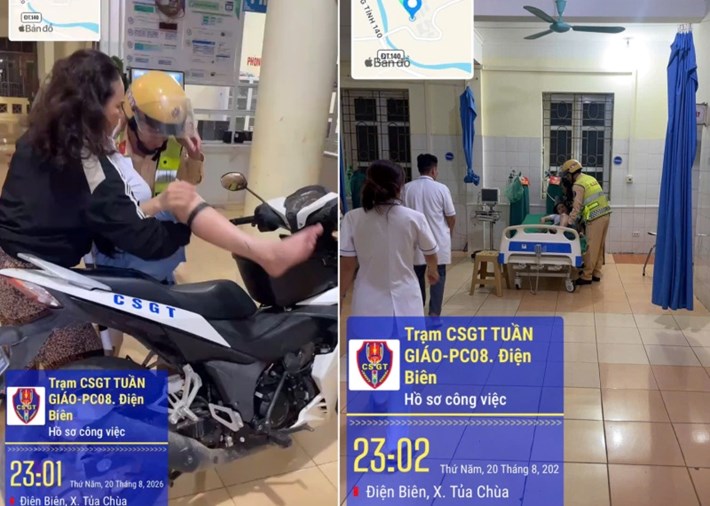 Lực lượng CSGT vừa hỗ trợ một người phụ nữ bị rắn cắn đi cấp cứu kịp thời. Ảnh: Công an Điện Biên
