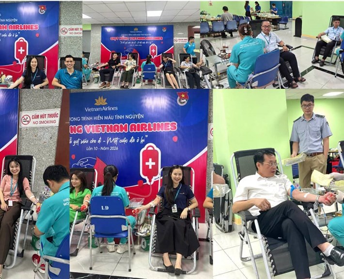 Người lao động NASCO tích cực hiến máu tình nguyện vì cộng đồng. Ảnh: Công đoàn cơ sở Công ty CP Dịch vụ hàng không sân bay Việt Nam cung cấp.
