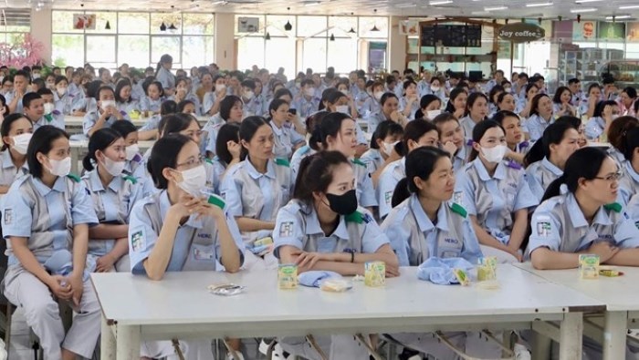 Liên đoàn Lao động thành phố tổ chức hội nghị tuyên truyền BHXH, BHYT tại Công ty TNHH Meiko Hải Dương Việt Nam (KCN Phúc Điền). Ảnh: Cổng TTĐT Hải Phòng