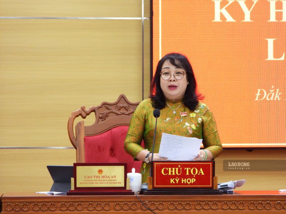 Bà Cao Thị Hòa An, Ủy viên Trung ương Đảng, Phó Bí thư Thường trực Tỉnh ủy, Chủ tịch HĐND tỉnh Đắk Lắk phát biểu. Ảnh: Bảo Trung