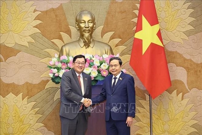 Ủy viên Bộ Chính trị, Chủ tịch Quốc hội Trần Thanh Mẫn tiếp Đại sứ Malaysia tại Việt Nam Tan Yang Thai. Ảnh: TTXVN