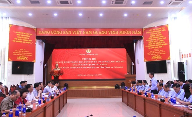 Hình ảnh tại hội nghị công bố quyết định thanh tra chuyên đề cơ sở nhà, đất dôi dư sau sắp xếp tại Bộ Tài chính. Ảnh: Thanh tra Chính phủ