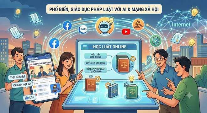 Encouraging the application of artificial intelligence in dissemination and legal education. Graphics: Anh Huy (with AI use)