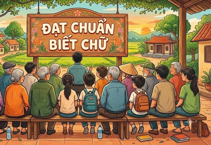 Xã có ít nhất 90% số người trong độ tuổi từ 15 đến 60 được công nhận đạt chuẩn biết chữ mức độ 1 thì được công nhận đạt chuẩn xóa mù chữ mức độ 1. Ảnh đồ họa: Được tạo bởi AI
