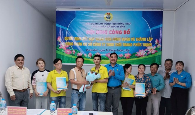 Thành lập Công đoàn cơ sở có 82 đoàn viên tại Đồng Tháp