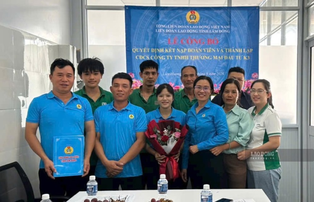 Thành lập Công đoàn cơ sở Công ty TNHH Thương mại đầu tư K3. Ảnh: Công đoàn xã Liên Hương cung cấp, ngày 16.9.