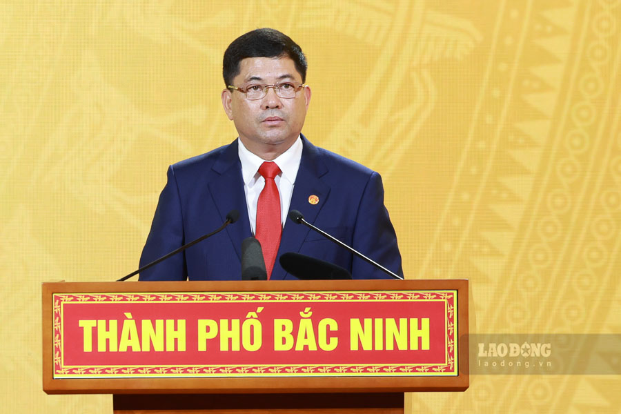 Ủy viên Trung ương Đảng, Bí thư Tỉnh ủy Bắc Ninh Nguyễn Hồng Thái phát biểu tại buổi Lễ. Ảnh: Hải Nguyễn